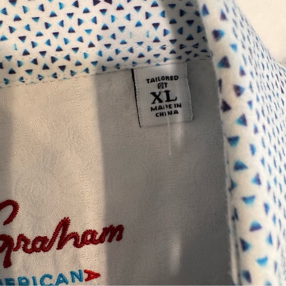 Robert Graham Shirt Mens Sz XL Blue & White Tiny Check Tailored Fit Flip Cuff - Picture 11 of 12